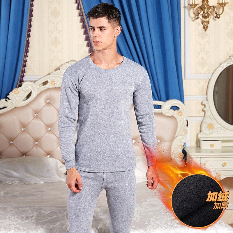 Mannen Winter Katoen Thermisch Ondergoed Set Fluwelen en Dikke Stretch Lange Hemd Warme Gezellige Plus Size Lange Onderbroek: Light Gray / L