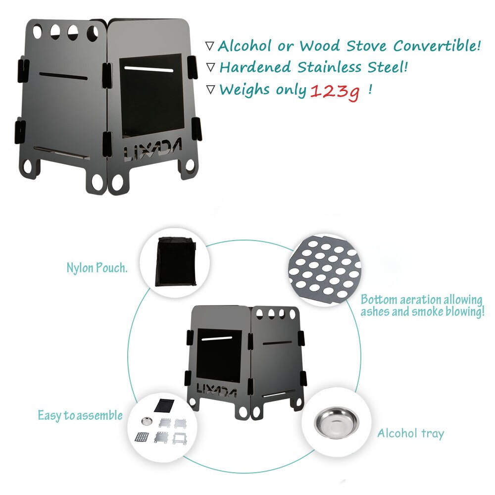 Lixada Outdoor Lightweight Camping Wood Stove Portable Outdoor Folding Titanium Wood Stove Burning Picnic Alcohol Wood Stove