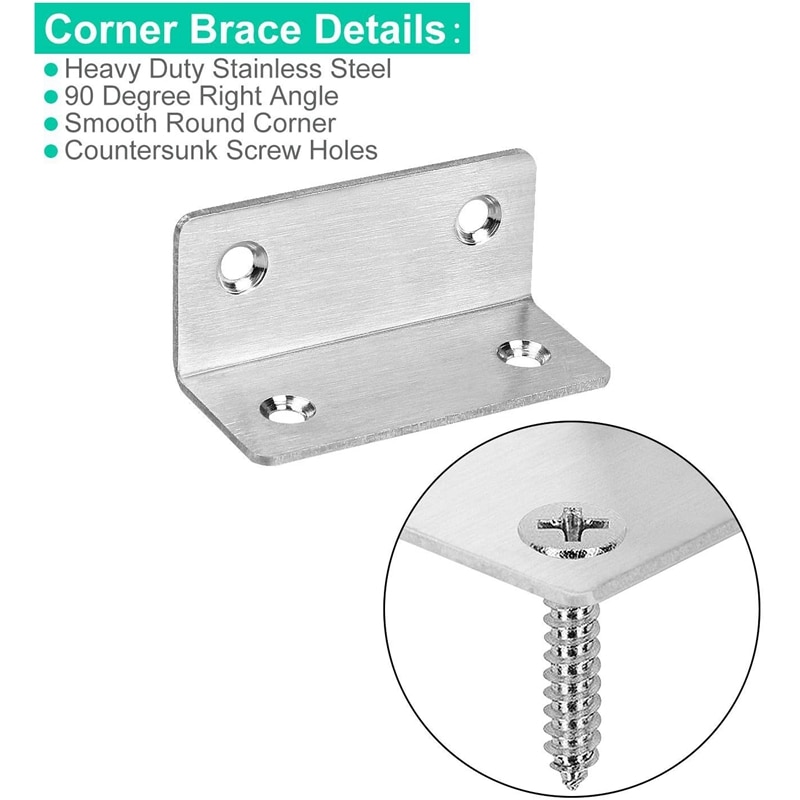 30Pcs Stainless Steel Angle Brackets, 90 Degree Inner Angle Brackets, L-Shaped Bracket Connection Fasteners