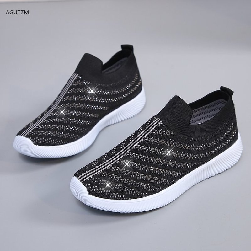 AGUTZM Women's Ladies Ankle Shoes Flat Loafers Crystal Bling Sneakers Casual Ladies Slip On Breathable Casual Shoes h41