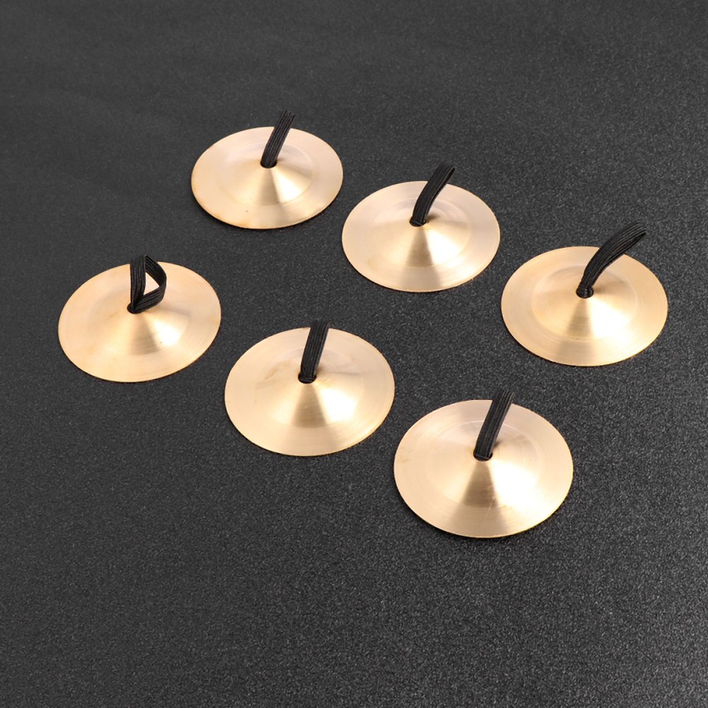 Instrumentos musicales para danza del vientre, platillos para dedos de cobre de percusión, accesorios de baile, instrumento de percusión (dorado), 6 uds.