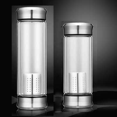 Bouteille d'eau en verre de 400ML | Bouteille avec filtre à infuseur de thé, Double mur verre de thé, tasse de jus de café coupe d'affaires, gobelet en eau de Sport: 400ml / Silver