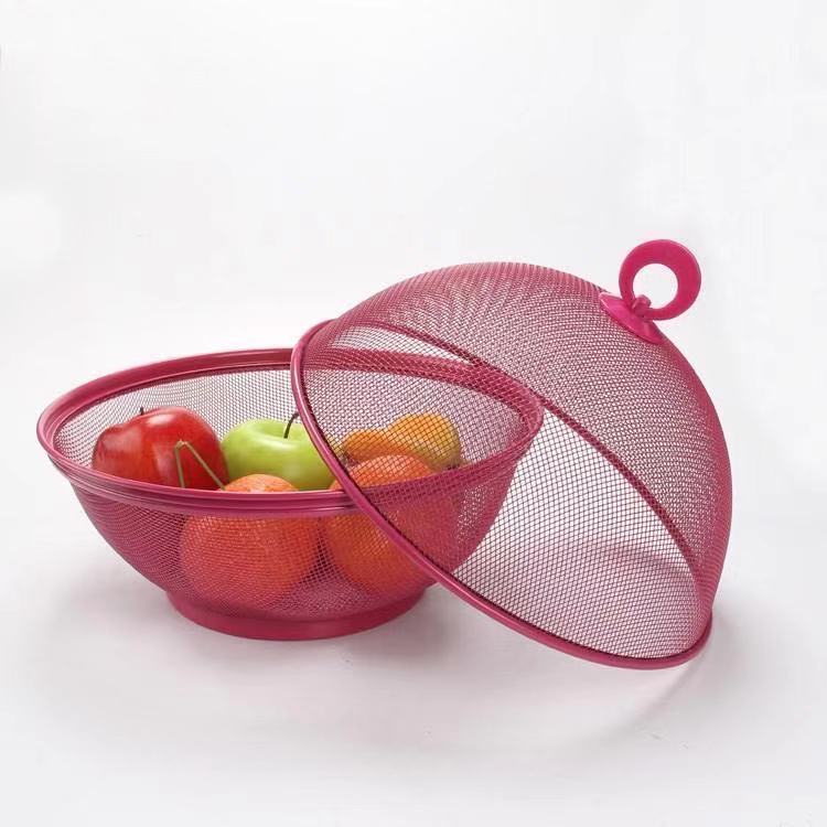 Metalen fruitmand met deksel, roestvrijstalen keukenafvoermand, snackgroentemand