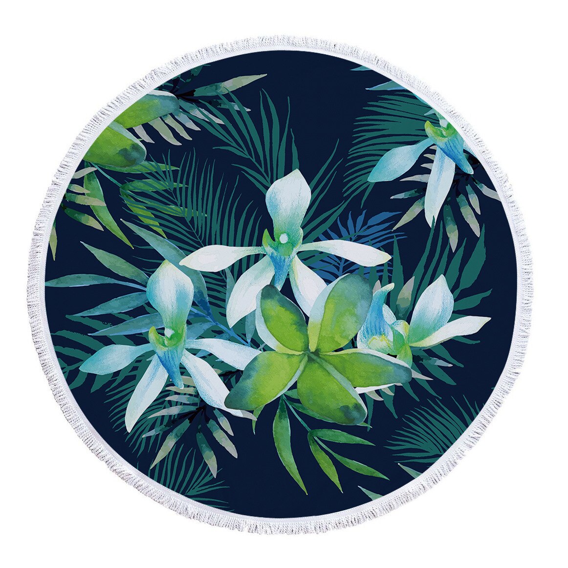 Innovatief groen bladerenpatroon rond strandlaken van microvezelmateriaal kan worden gebruikt als badhanddoek, yogamat, picknickmat, speelmat: 6