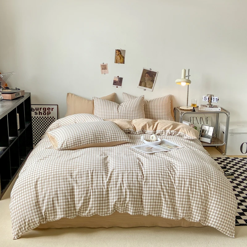 Housse de couette respectueuse de la peau, 4 pièces, housse de couette de Style écossais, housse de lit Double face, Wojельное белье, housse de couette pour la maison: Plein / Bourgogne / FEUILLE PLATE