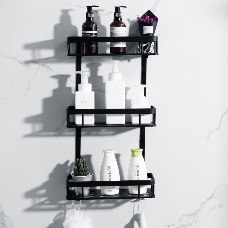 Matte Black Bathroom Commodity Rack Wallmounted P... Grandado