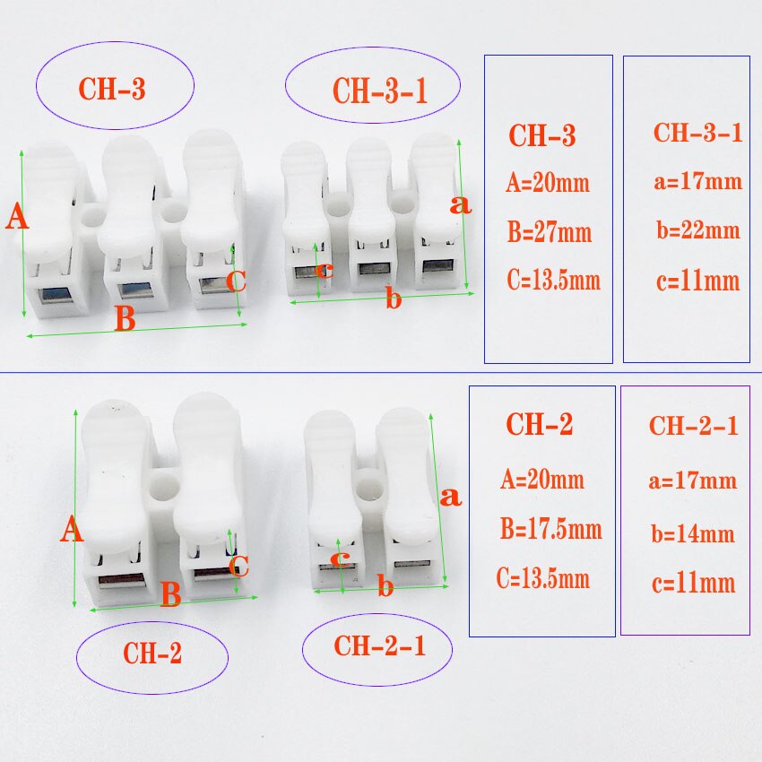 20pcs/lot LED Strip Light Quick Wire Connecting CH-3 CH-2 Spring Wire Connectors Electrical Cable Clamp Terminal Block Connector