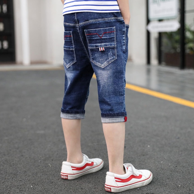 Ankomster 4-14 år baby drenge denim jeans bukser elastisk talje jean shorts sommer børn dreng smuk afslappet korte bukser