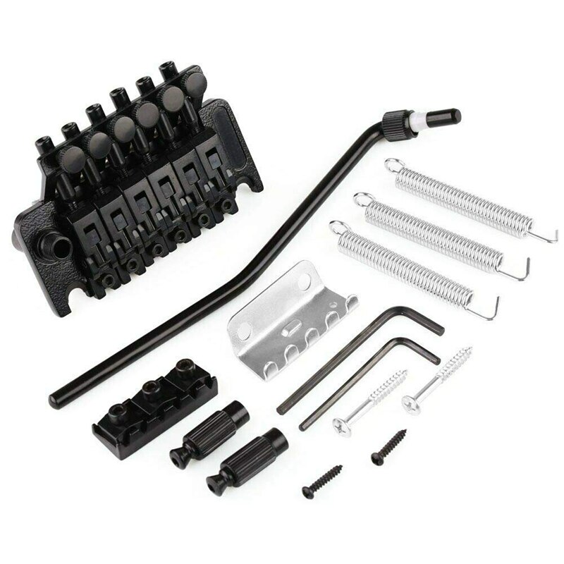Electric Guitar Tremolo Bridge Assembly Double System Parts 2 Point St Strat Style Guitar Tremolo Bridge Locking System: Black