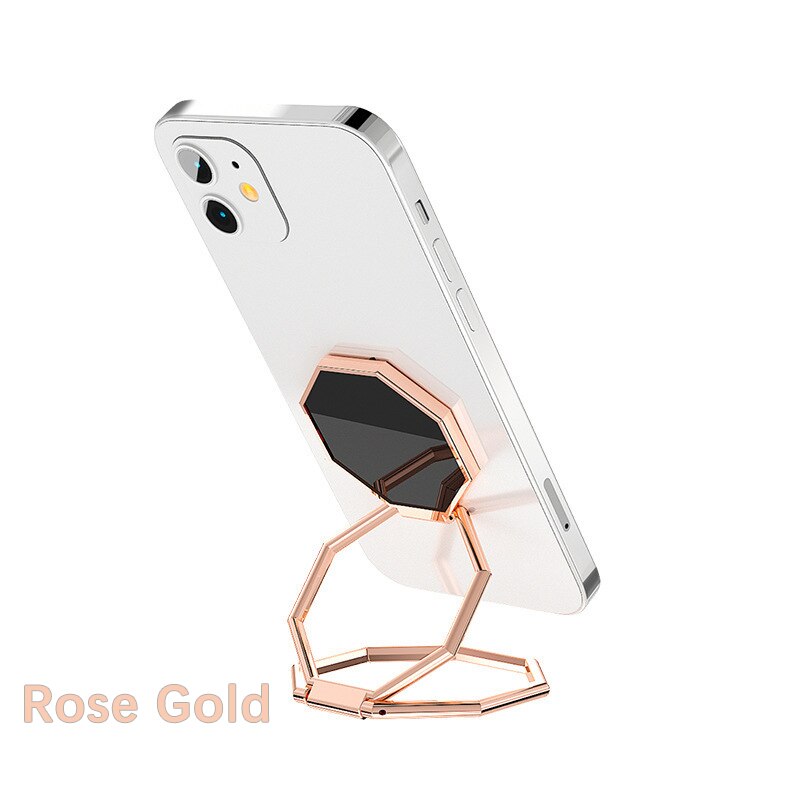 2022 metal zink legering mobiltelefon holder til tablet firkantet folde dobbelt finger ring beslag doven enkelhed praktisk stander: B-rosaguld