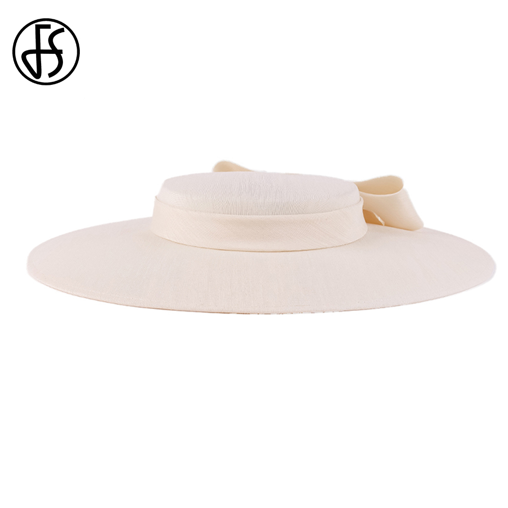Tocados de ala ancha para iglesia, sombreros para mujer, lazo grande, gorra Formal de Kentucky, sombrero de fieltro plano para de té nupcial y boda