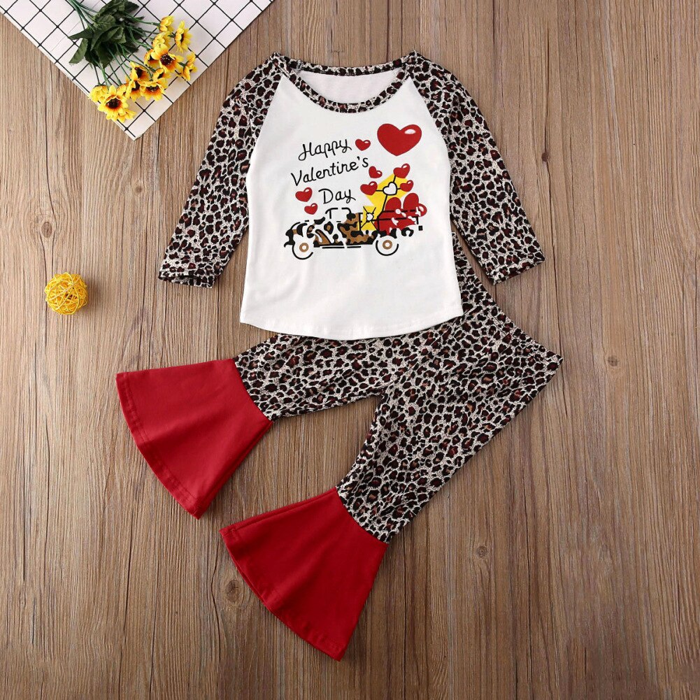 Conjunto de bebé, niño, niña, mi Feliz Día de San Valentín, Camiseta de algodón, Tops, pantalones, 2 uds, conjunto de ropa informal nueva para niños 6M-5Y