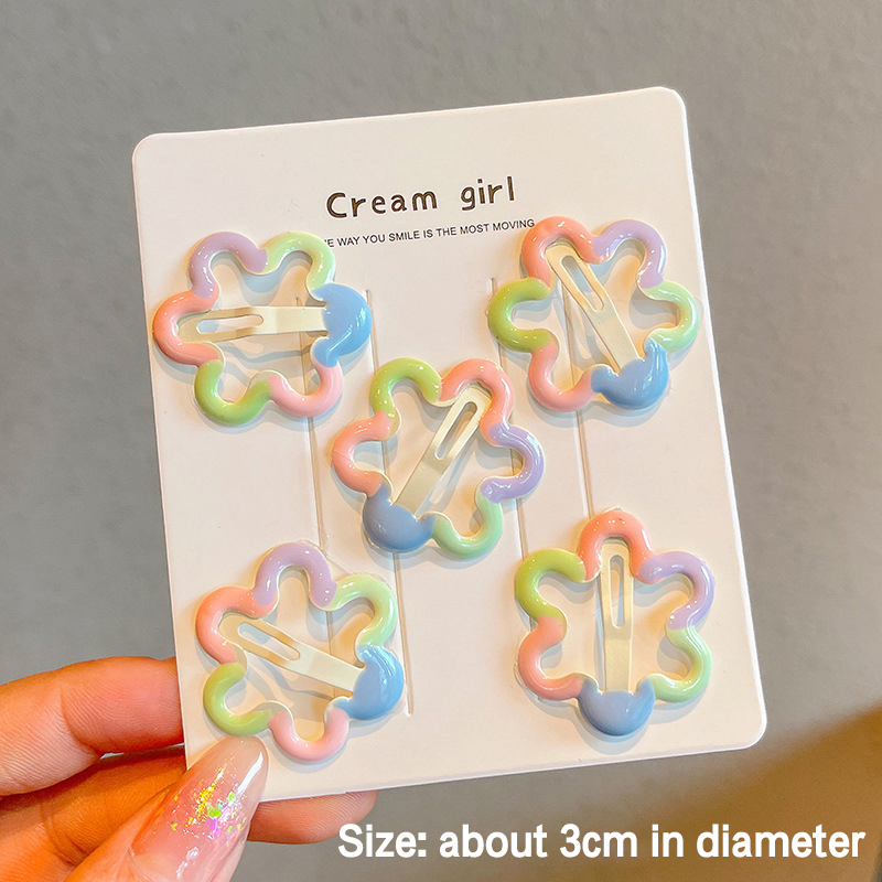 Pinces à cheveux arc-en-ciel mignonnes pour filles, fleur de dessin animé, épingle à cheveux étoile, pince à frange latérale, beaux accessoires pour cheveux, , 5 pièces: BLEU CIEL