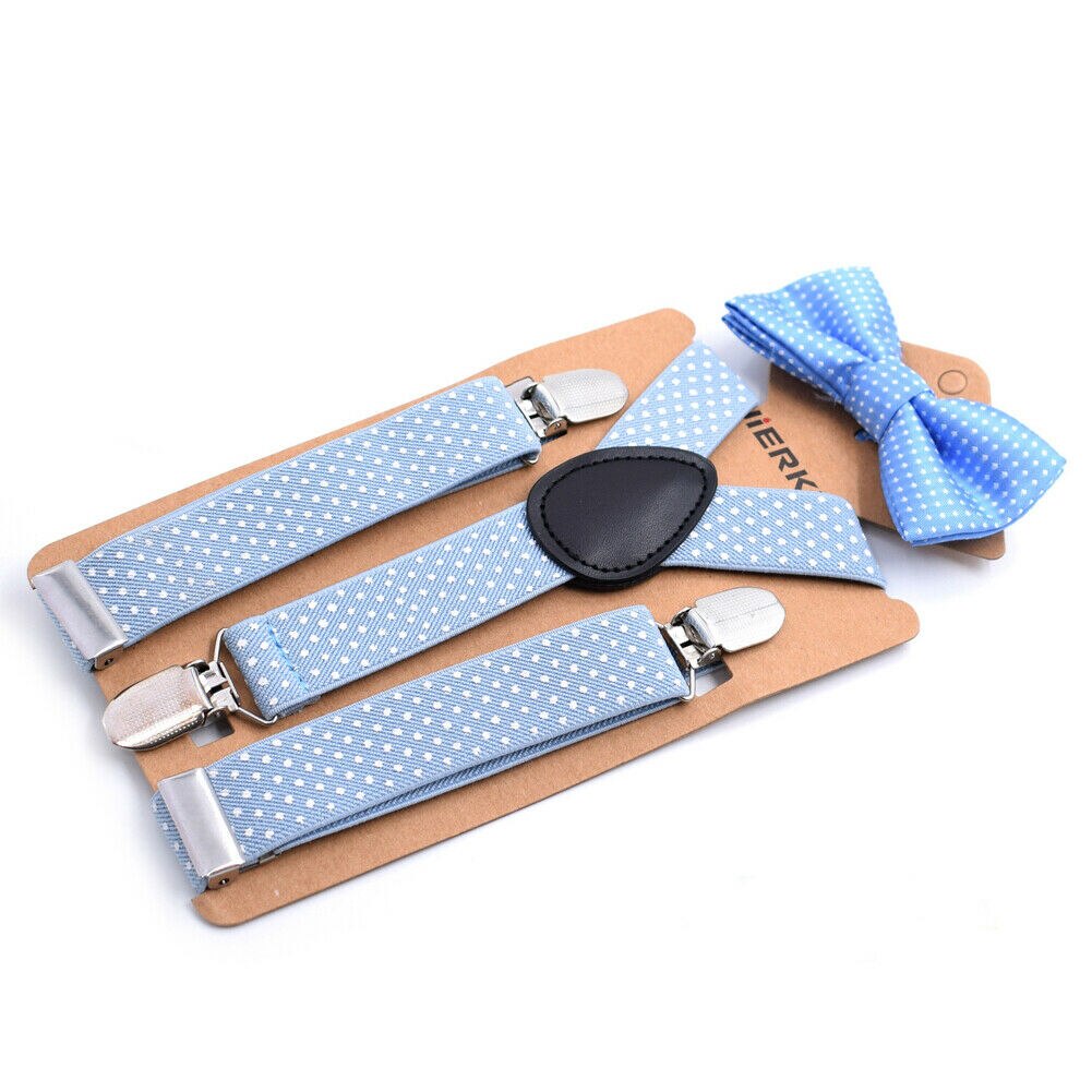 Kids Baby Boy Meisjes Jarretel en Vlinderdas Sets Kinderen Formele Party Bow Tie + Jarretel Polka Dot 2 Stuks combo Set Lot: Sky Blue