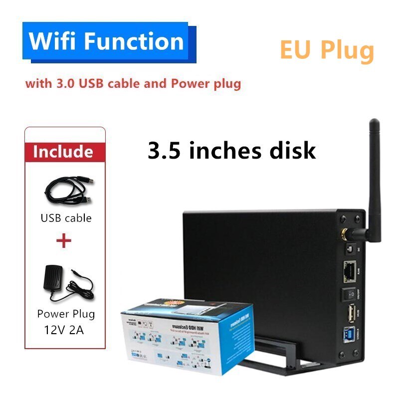 Bleendless Caso del Disco Rigido Esterno Wifi Antenna In Alluminio 3.5 Hard Disk Sata USB Box E ALLOGGIAMENTI PER HDD Router Wireless HDD Nas Caddy Box: EU plug