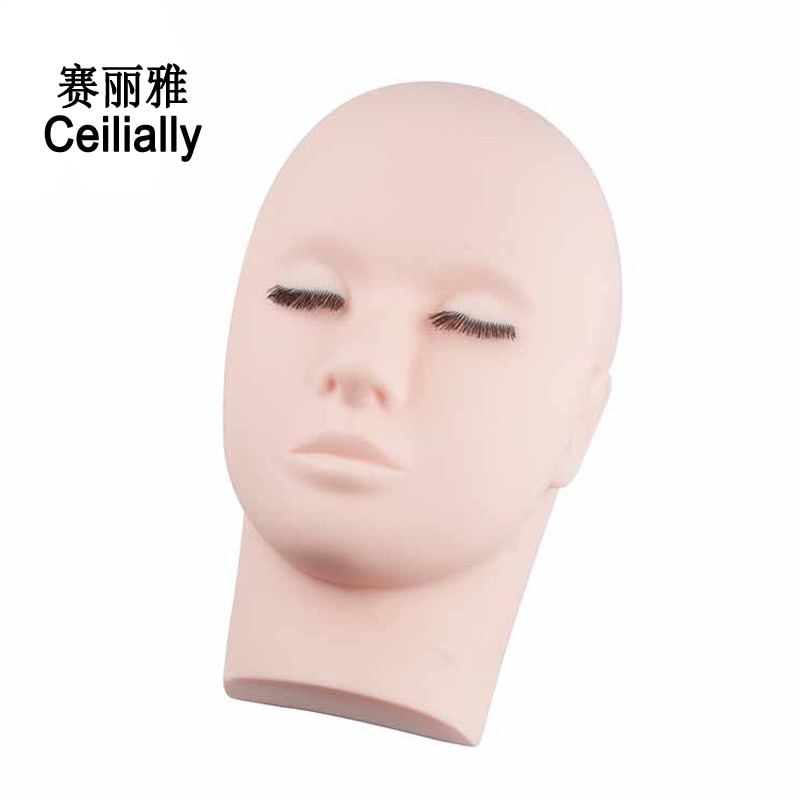 Cabeza de maniquí para pestañas, cabeza de muñeca para formación con extensión de pestaña Real, maniquí de entrenamiento, cosmetología, cabeza plana