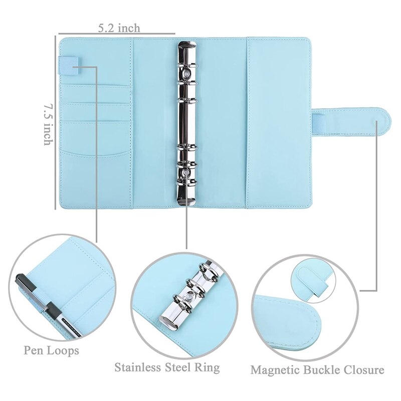 A6 PU Binder Case,with A6 Binder Pockets 12 Expense Budget Sheets Sticker Labels for 26 Categories Ring Budget Binder