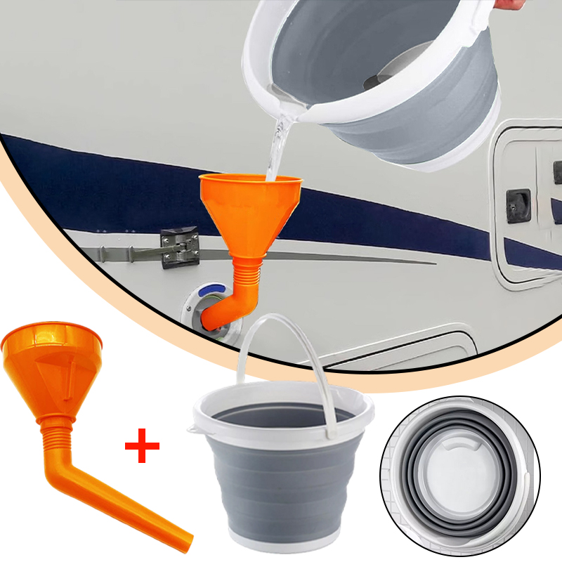 1Set Motorhome Water Funnel Filler Toilet Flush Filler Funnel 10L Collapsible Folding Silicon Bucket for Caravan Campervan: Red