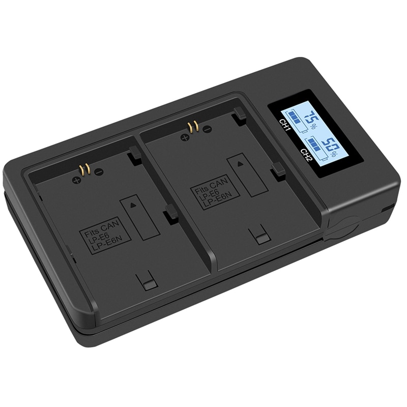 2X Lp-E6 E6N Battery 2000Mah + Lcd Dual Charger for Cannon Eo-aes 5Ds R 5D Mark Ii 5D Mark Iii 6D 7D 80D Eo-aes 5Ds R Camera