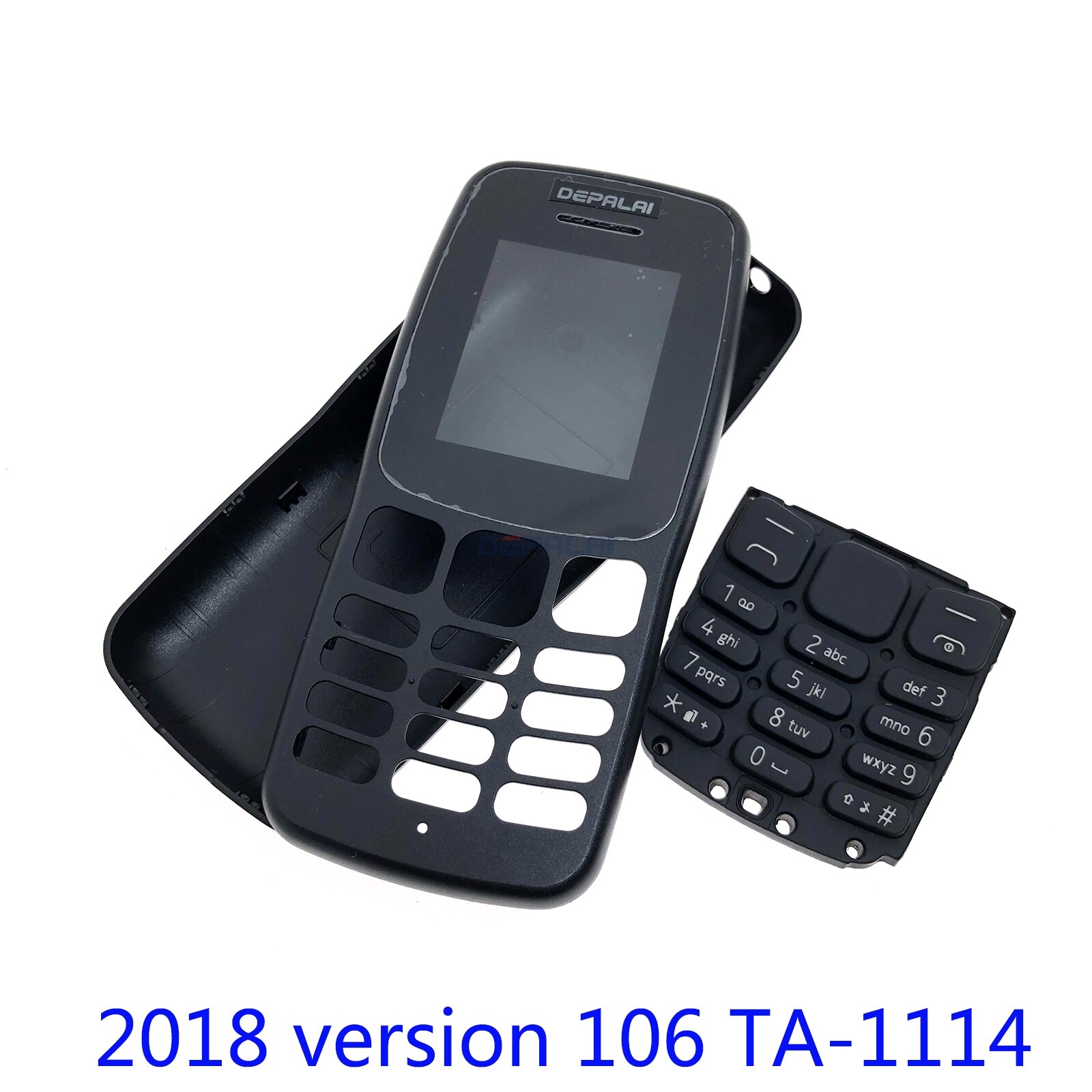 Pour Nokia 106 TA-1114 boîtier complet de téléphone portable face au boîtier batterie porte arrière clavier anglais: 106 TA-1114 Black