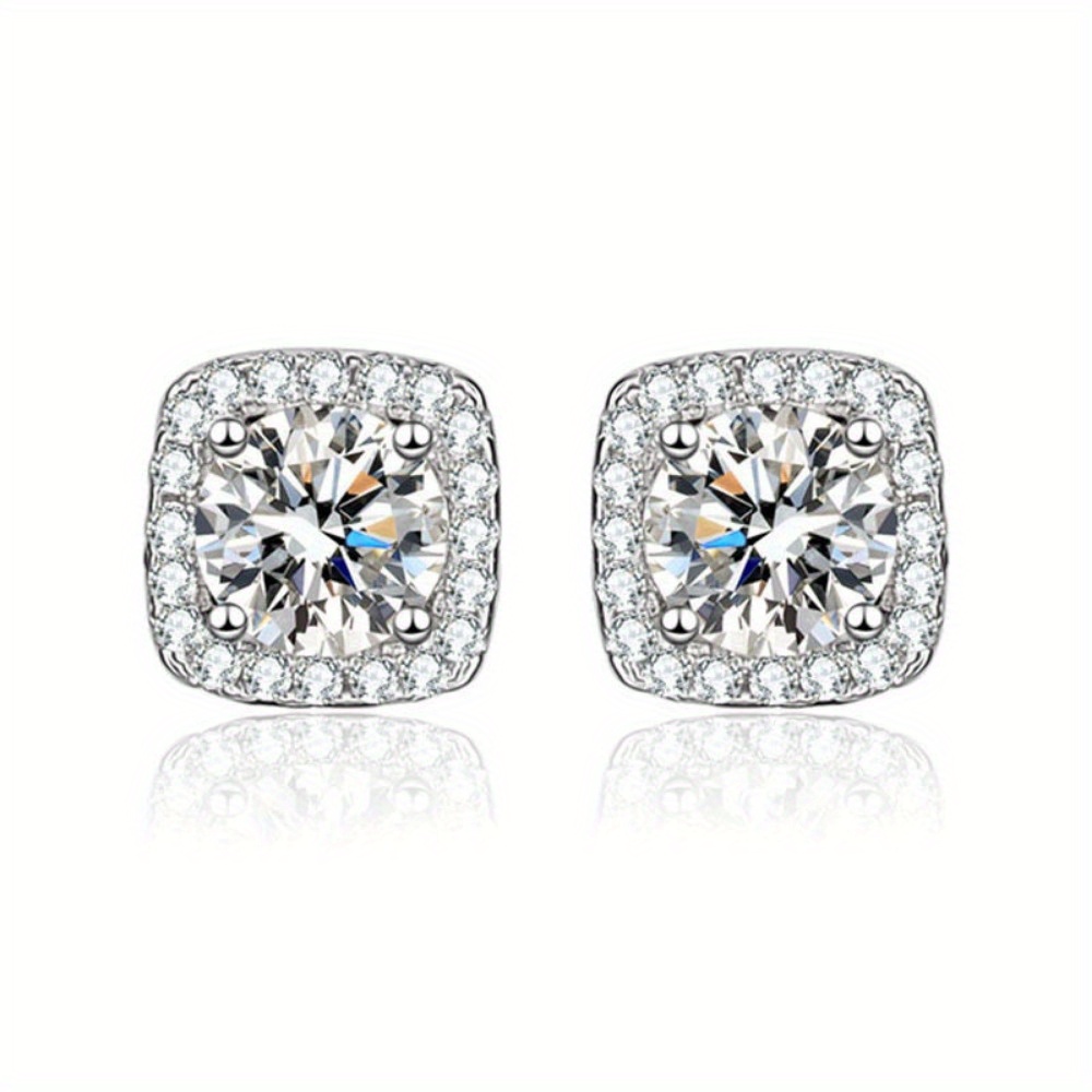 1 Pair Silvery Cubic Zirconia Stud Earrings Round Square Diamonique Stud Earrings Set for Women Men