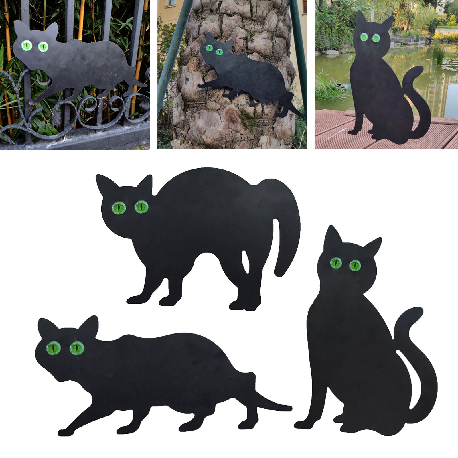 3Pieces Garden Scare Cats Bird Repellent Cats Gardening Tool With Reflective Eyes for Outdoor Indoor