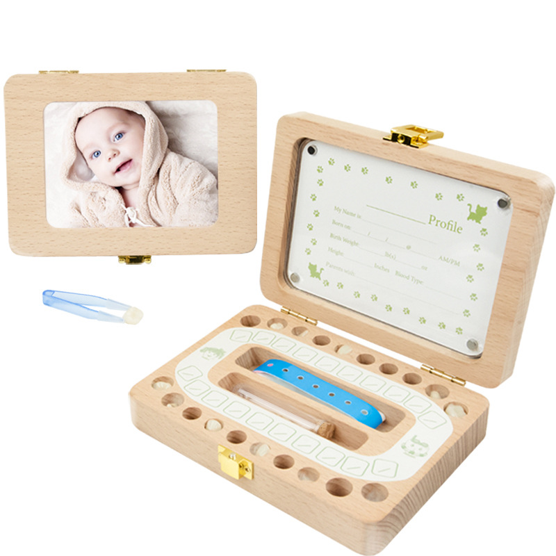 Caja de almacenamiento de madera para bebés, niños y niñas, cajas de recuerdo de dientes, organizador de de pelo Fetal, recuerdos para niños, accesorios infantiles: large English frame