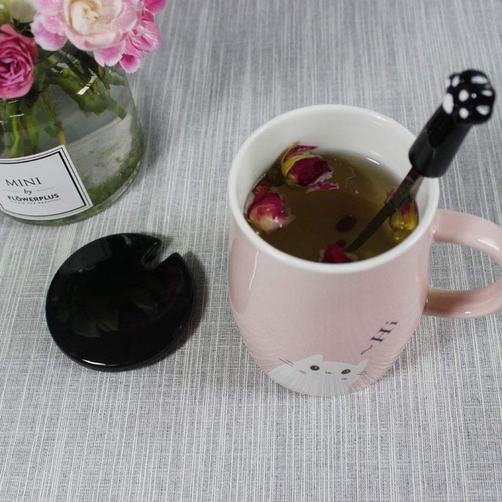 roze kat hittebestendig cup kleur cartoon met Lepel kitten melk koffie keramische mok kinderen cup kantoor