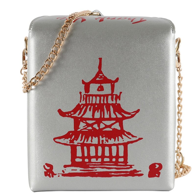 Bolso de mano chino para llevar, bolso de piel sintética para mujer, novedad, bolso cruzado, bolso de hombro con cadena para chica, bolso de mano: Silver