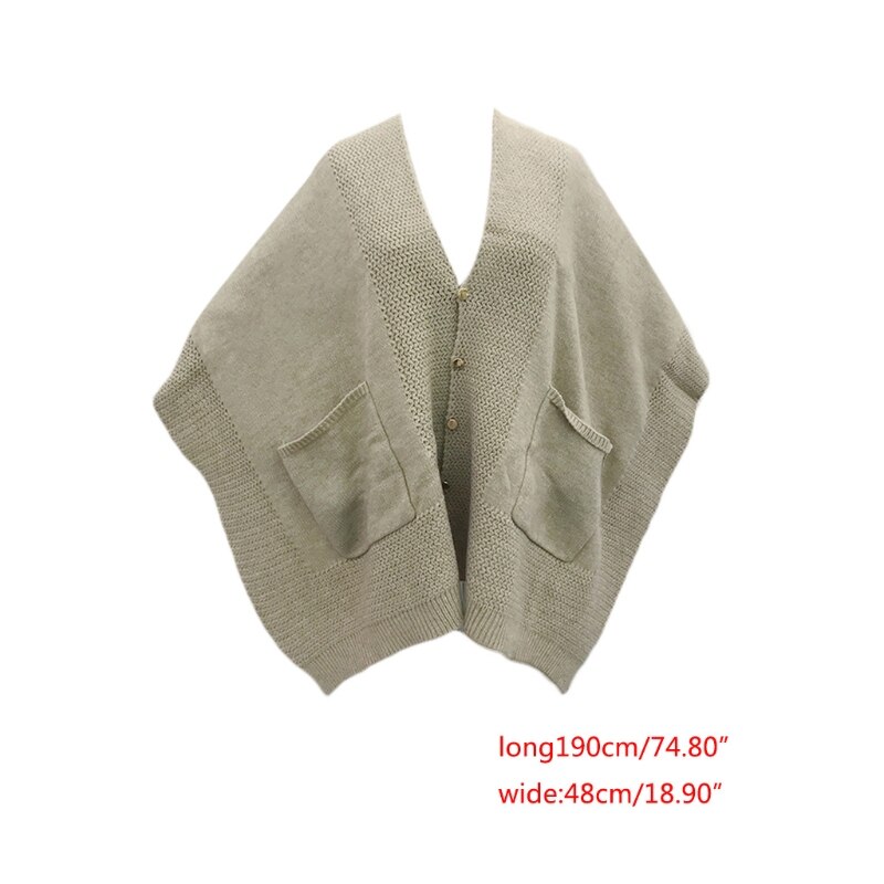 Koreaanse dames winter gebreide oversized poncho deken cape met grote zakken aan de voorkant effen kleur sjaal wikkel trui met knoopjes ca