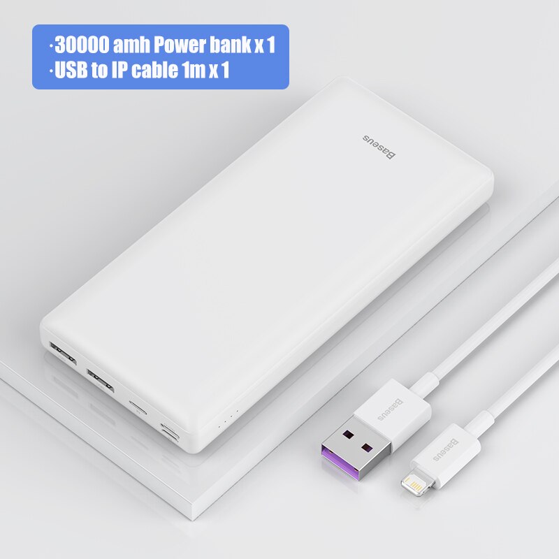 Baseus Energie Bank 30000mAh USB C Schnelle Aufladen Energie Tragbare Externe Batterie Ladegerät Für iPhone 1112 Profi Xiaomi Pover Bank: Weiß hinzufügen U-L