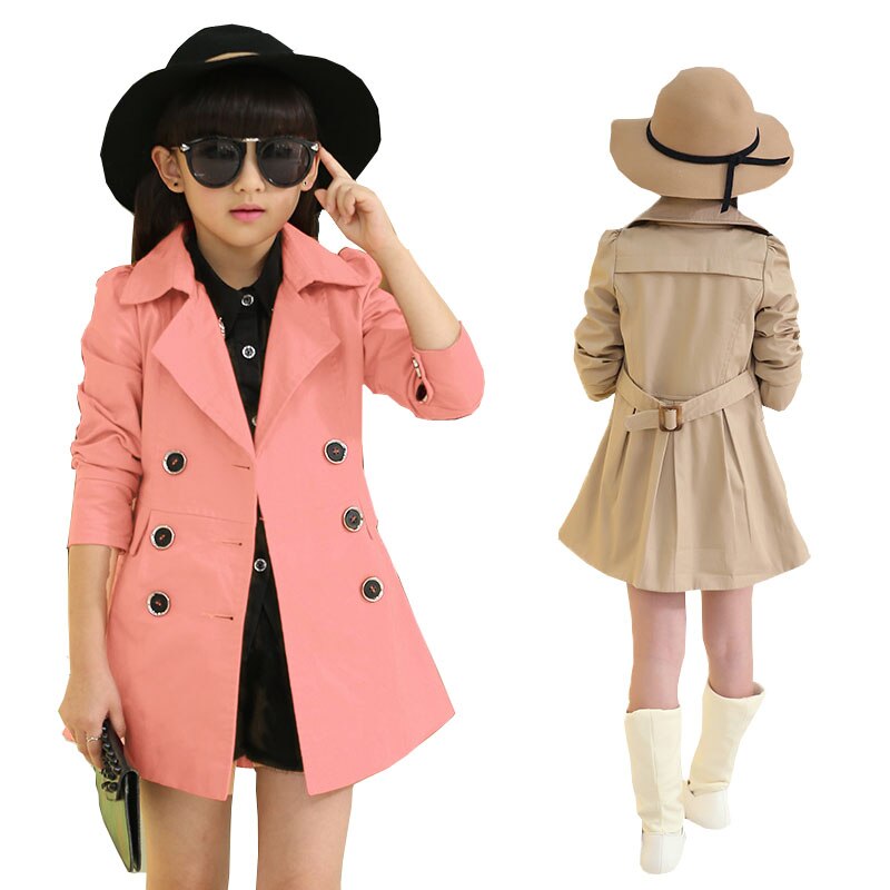 Meisjes trenchcoat lente kinderen lange jas kinderen blazer katoenen bovenkleding jassen tienermeisjes kleding bovenkleding