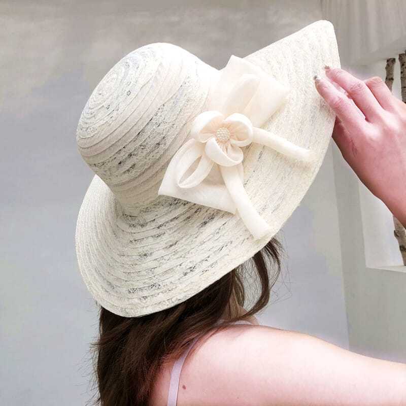 Hoeden Voor Vrouwen In De Zomer, Strandhoeden, Uitstapjes Aan Zee, Gezichtsbedekking, Bescherming Tegen De Zon, Zonnehoeden Met Grote Rand, Opvouwbare Zonnehoeden: Ivoor