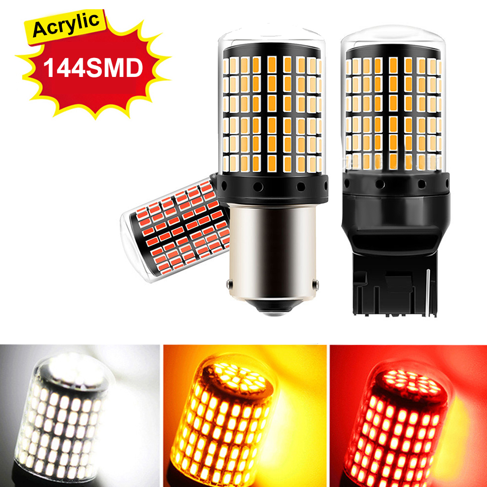 2x P21W PY21W bombilla LED para coche Ba15s 1156 Bau15s T20 WY21W W21W 7443 luz de señal LED de alta potencia Canbus sin error lámpara de marcha atrás automática