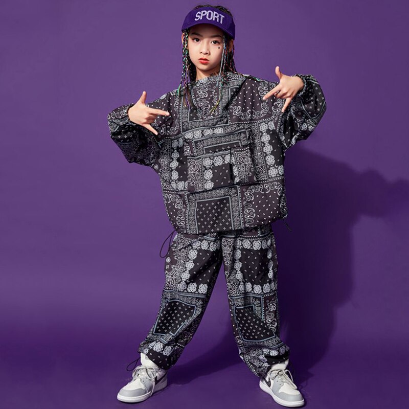 Disfraz de baile de Hip Hop para niñas y niños, Sudadera con capucha, pantalones de Hip Hop, traje de baile callejero, ropa de actuación de Jazz para niños, BL5695