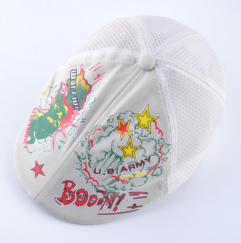 Boinas de primavera y verano para niños, sombreros de retales de malla transpirable para niño y niña, gorra estampada colorida del Ejército de los EE. UU. Y EE. UU. AF: Beige
