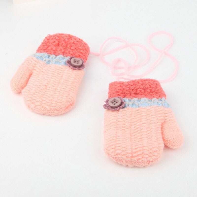 Kind stijl Jongen Meisje Gebreide Handschoenen Winter Kinderen kids 1-6 jaar oude Warme Wanten Katoen Wol Effen mooie knop Handschoenen ST4