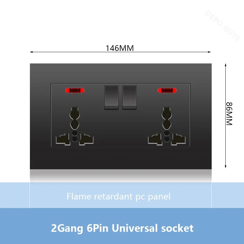 Universal 18W Type-C Plug Quick Charging Dual 3-pin Power Socket 220V,Wall electrical Socket with DC 5V 3.1A Type-c USB Charger: Silver