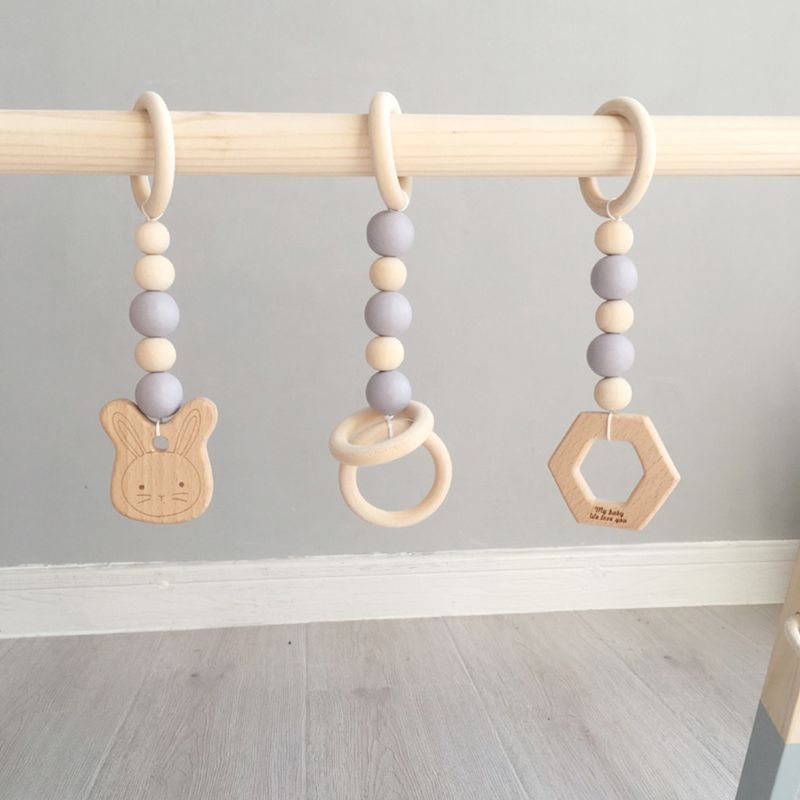 Nordisk stil baby gym spille ramme træ spædbarn børnehave sensorisk ring-pull legetøj