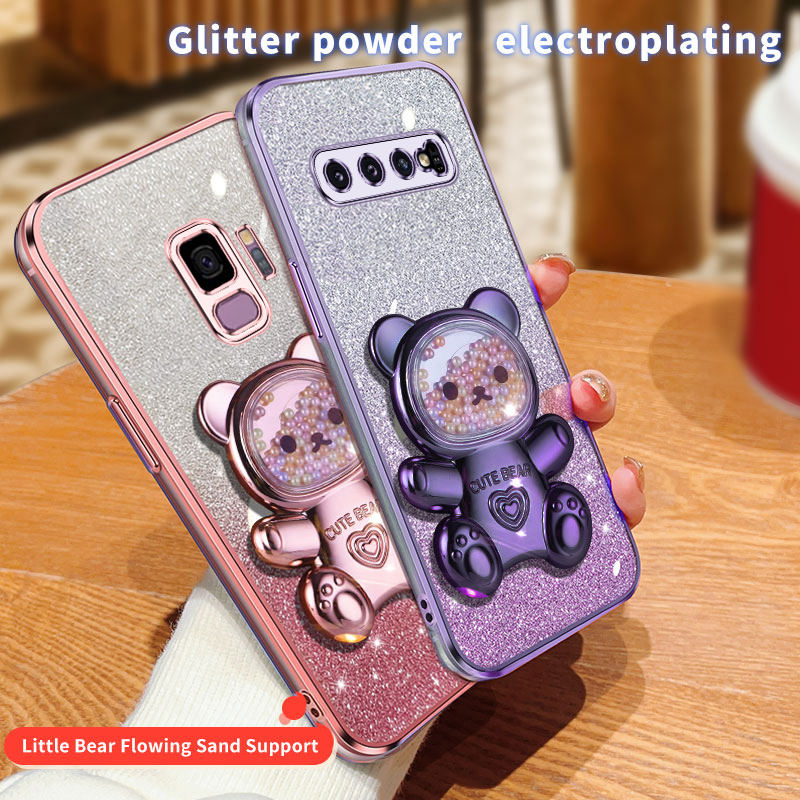 S 9 8 10plus Quicksand Bear Glitter Holder Phone Case On For Samsung Galaxy S8 S10 S9 Plus s9 s8plus s10 s 8 Stand Cover