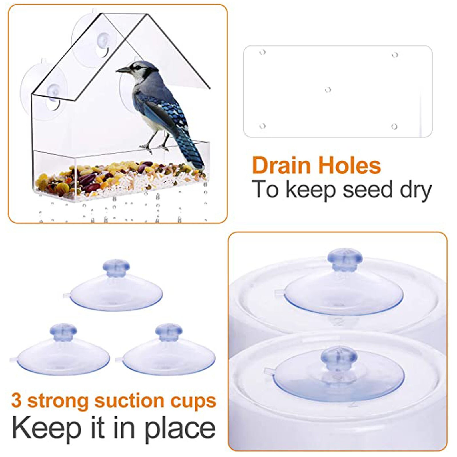 Window Bird Feeder Clear Hanging Bird Feeder Window Hanging Birdhouse With Suction Cup Includes Outdoor Garden Feeding #BL3