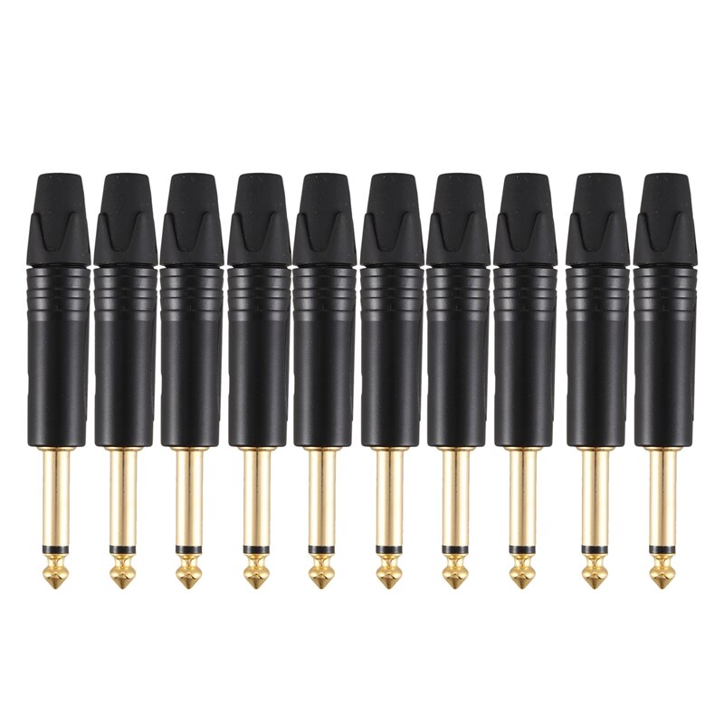 Gold Plating 10Pcs Plug Mono Professionele 2 Pole 6.35 Mm 6.5Mm Stereo Jack Plug Neutrik 6.35 Mm Jack zwart: Default Title