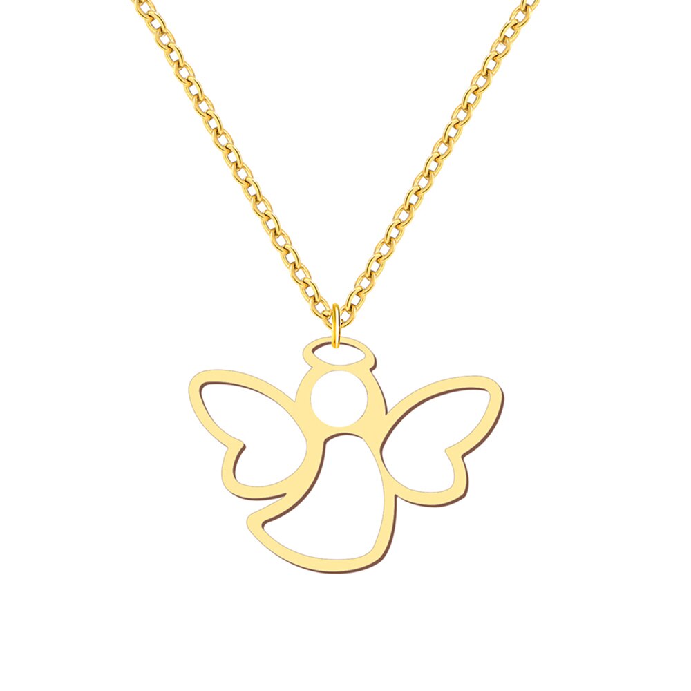Stainless Steel Necklaces Hollow Little Angel Cute Pendant Choker Clavicle Chain Necklaces For Women Jewelry Girls