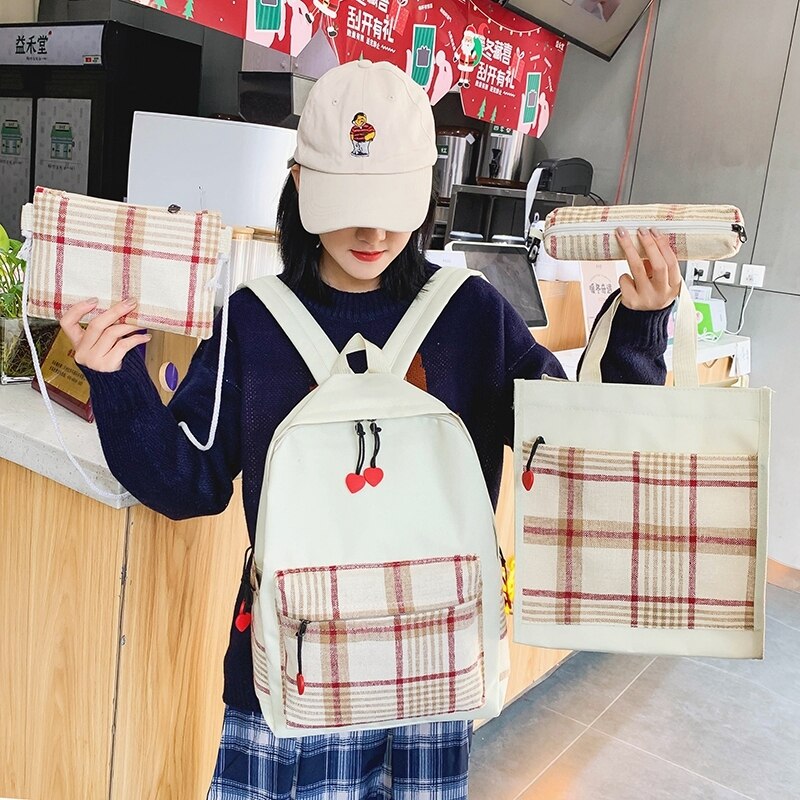 4 pièces ensemble de sacs d'école corée sac à dos pour adolescent filles toile femmes sac à dos pour ordinateur portable étudiant livre sac Mochila Escolar cartable