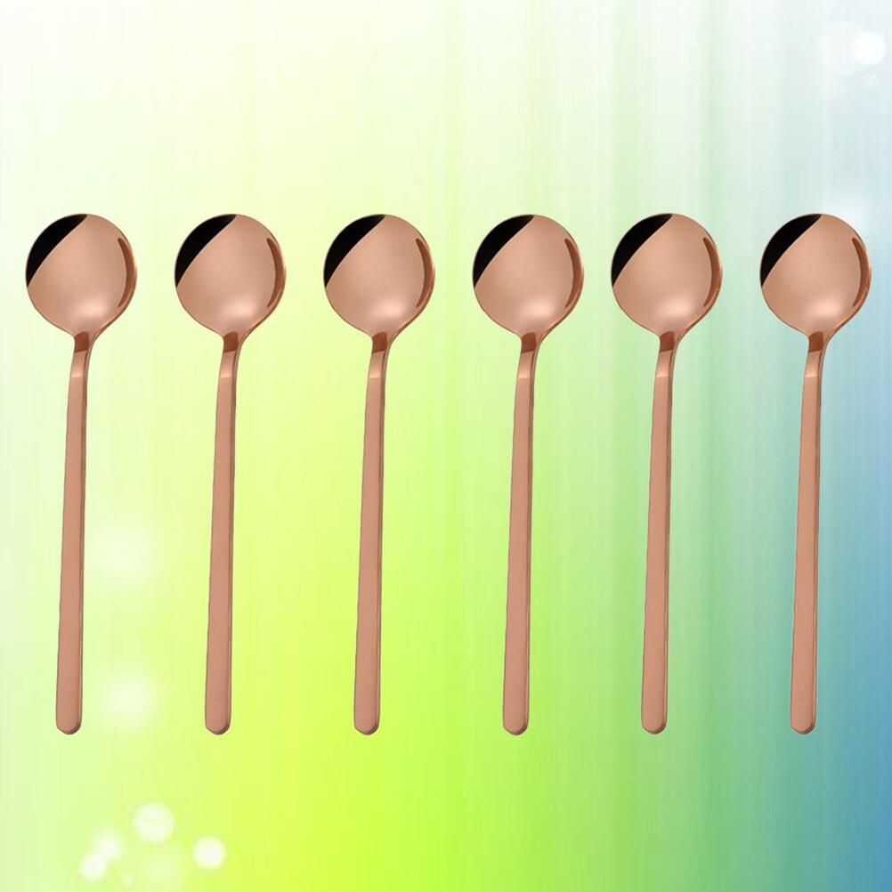 6 Pcs 13CM Spoons Stainless Steel Round Teaspoons Stirring Spoons for Sugar Coffee Dessert