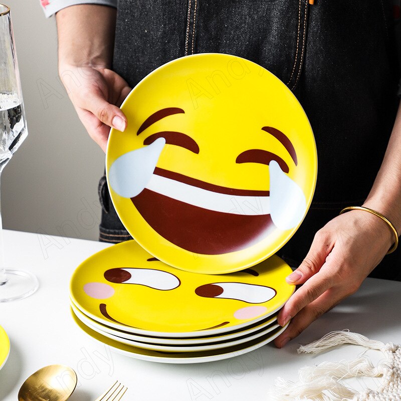 Ceramic Plate Funny Cartoon Emoticons Decorative Fruit Salad Plate Home Living Room Afternoon Tea Dessert Organizer
