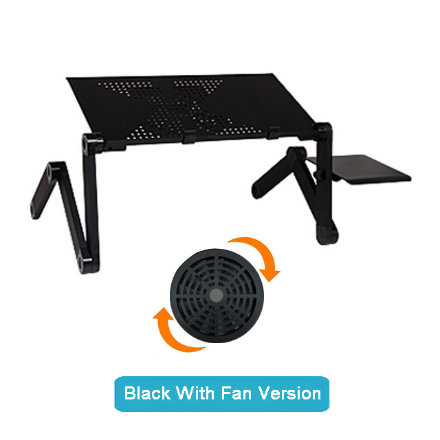 Draagbare Opvouwbare Verstelbare Klaptafel Laptop Bureau Computer Mesa Notebook Stand Tray Ergonomisch Voor Slaapbank Met Ventilator: Black with Fan