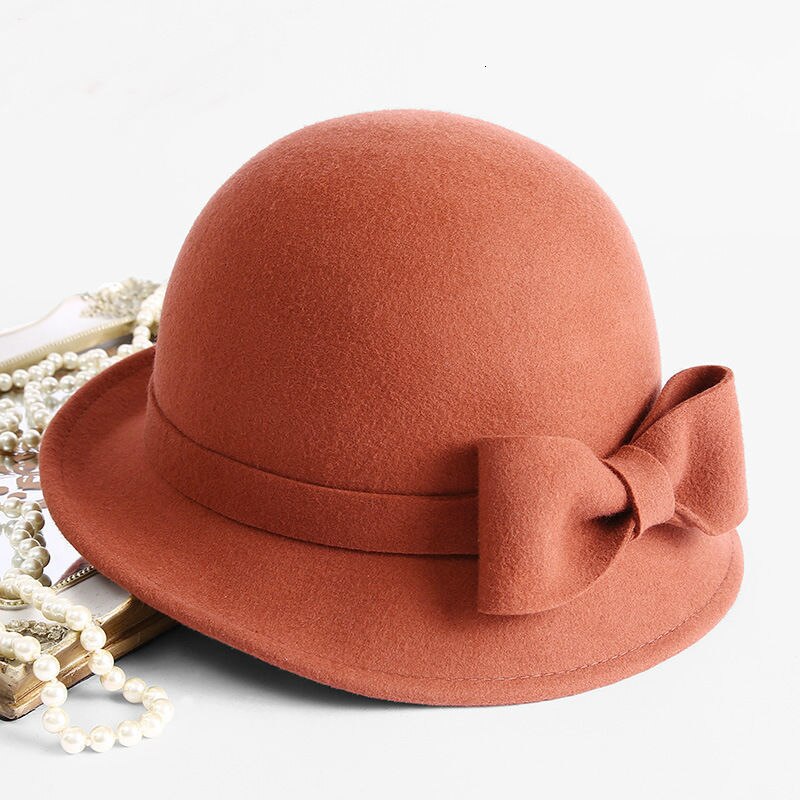 Vinter hat til kvinder 1920s gatsby stil blomst varm uld hat vinter cap dame fest hatte cloche motorhjelm femme asymmetriske fedoras: Rust rød