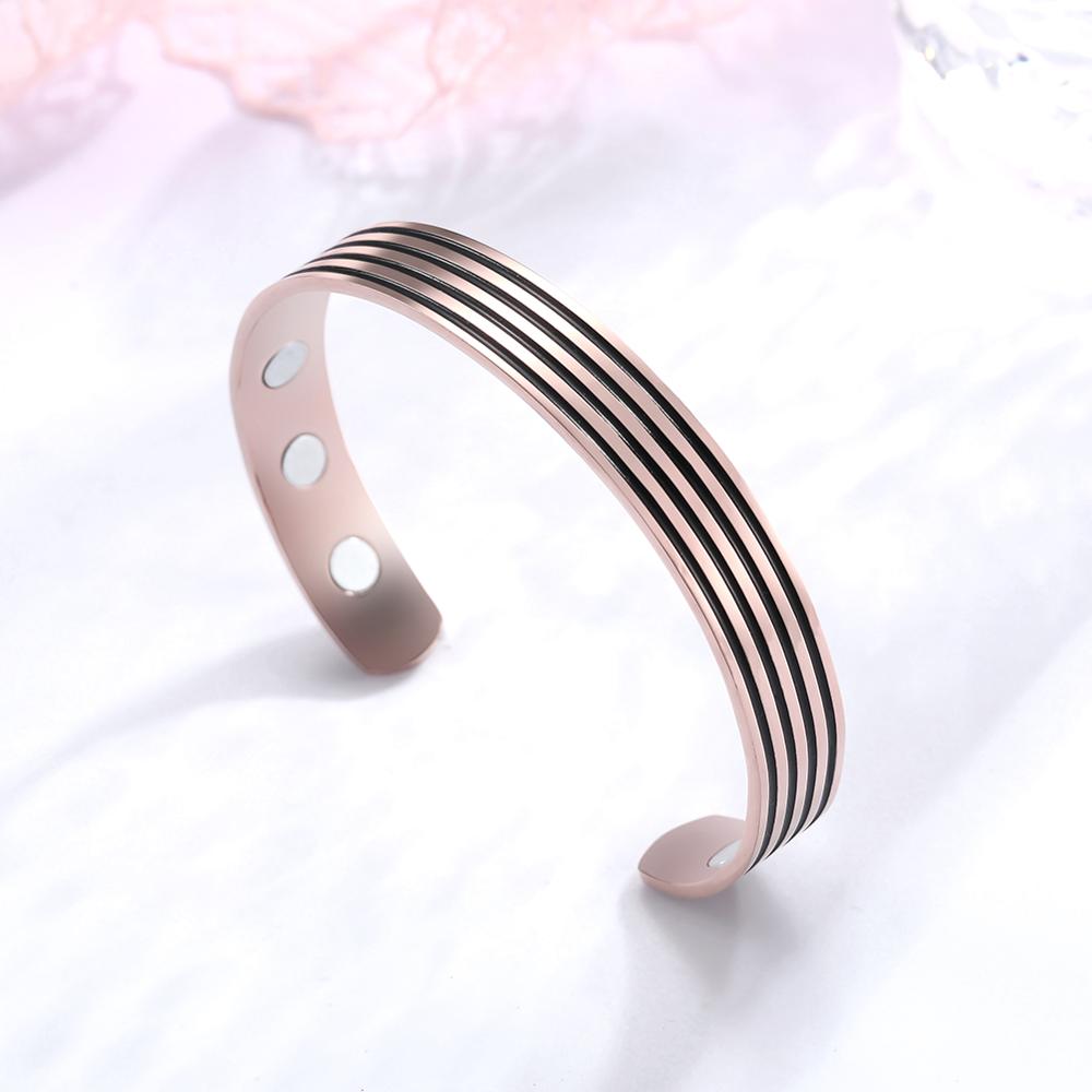 Skyrim Mode Streep Lijnen Magnetische Armband Vrouwen Mannen Verstelbare Roestvrij Staal Rose Goud Kleur Therapie Gezondheid Bangles