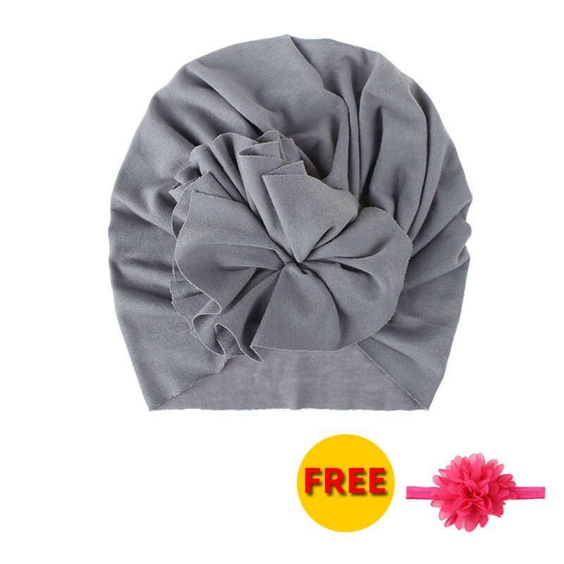 Flor do bebê menina bandana com gorro boné de algodão macio crianças turbante criança faixa de cabelo headbands para meninas acessórios de cabelo do bebê: gray